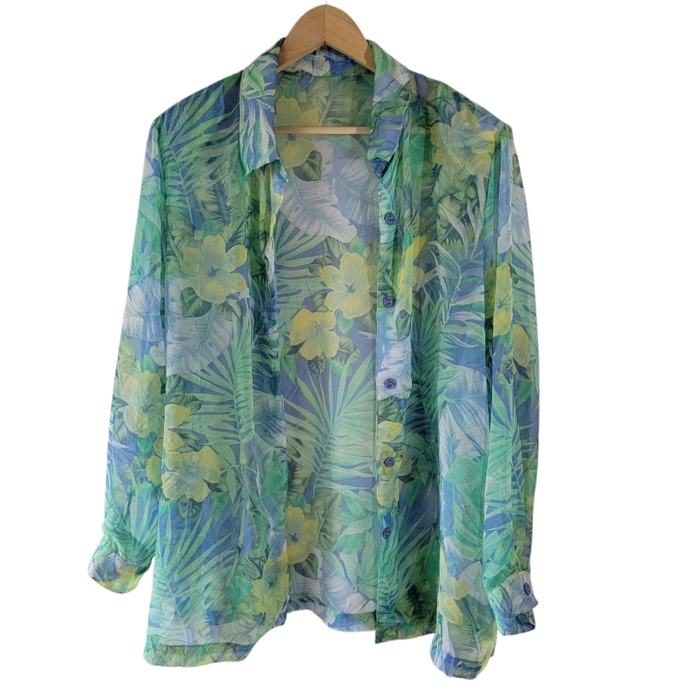 Jessica London Dress + Blouse Twinnie Set 22 Green Hawaiian Tropical Linen Blend View 3